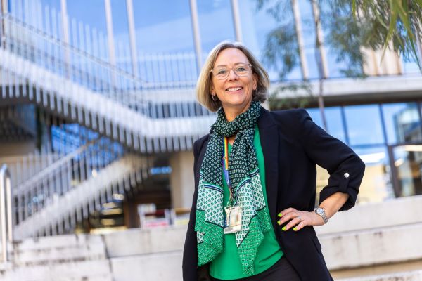 Alum Associate Professor Roisin McGrath speaks to someone off camera
